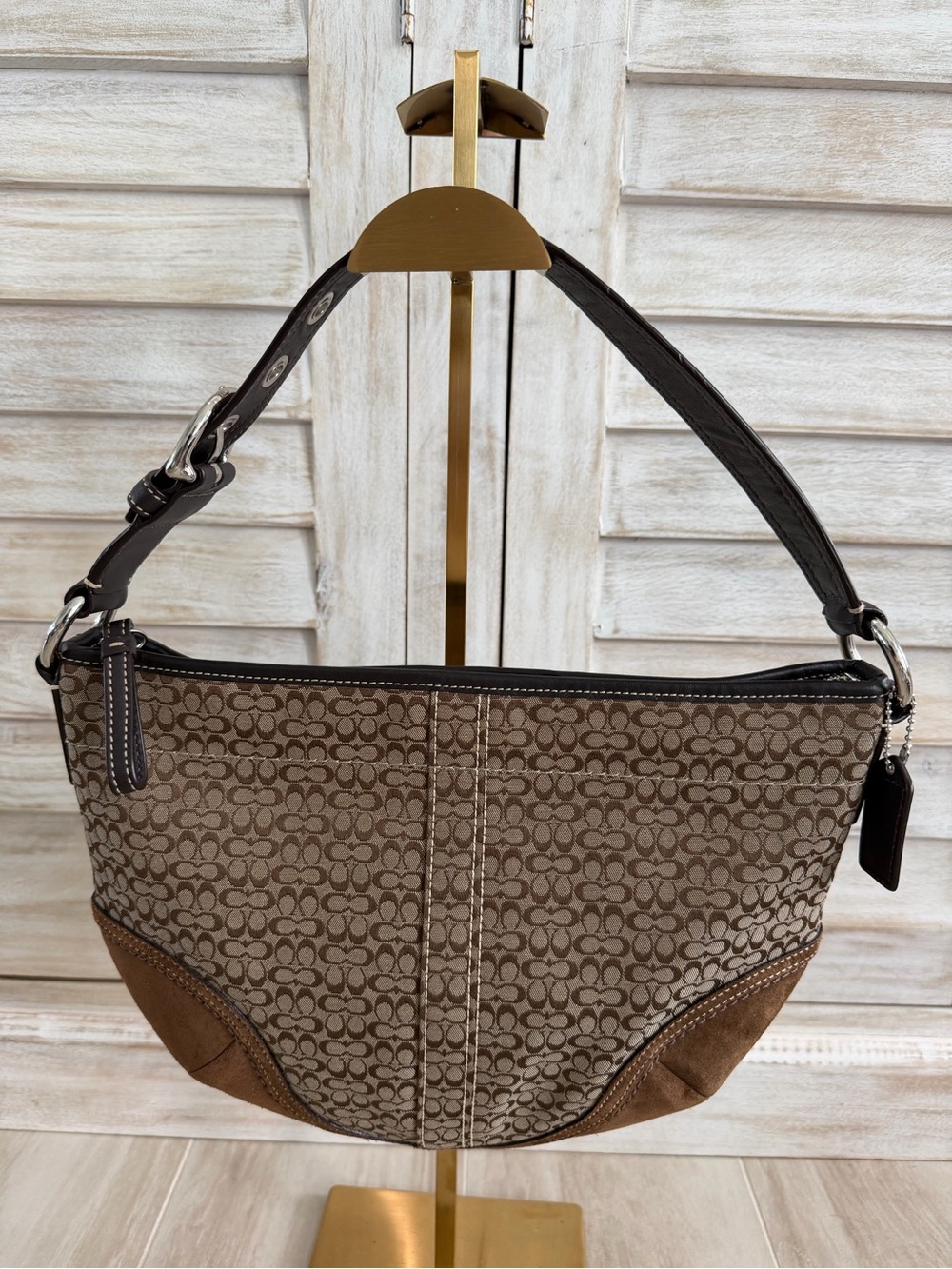 Vintage Coach Soho Signature Mini C Hobo Bag F10924 Brown Suede